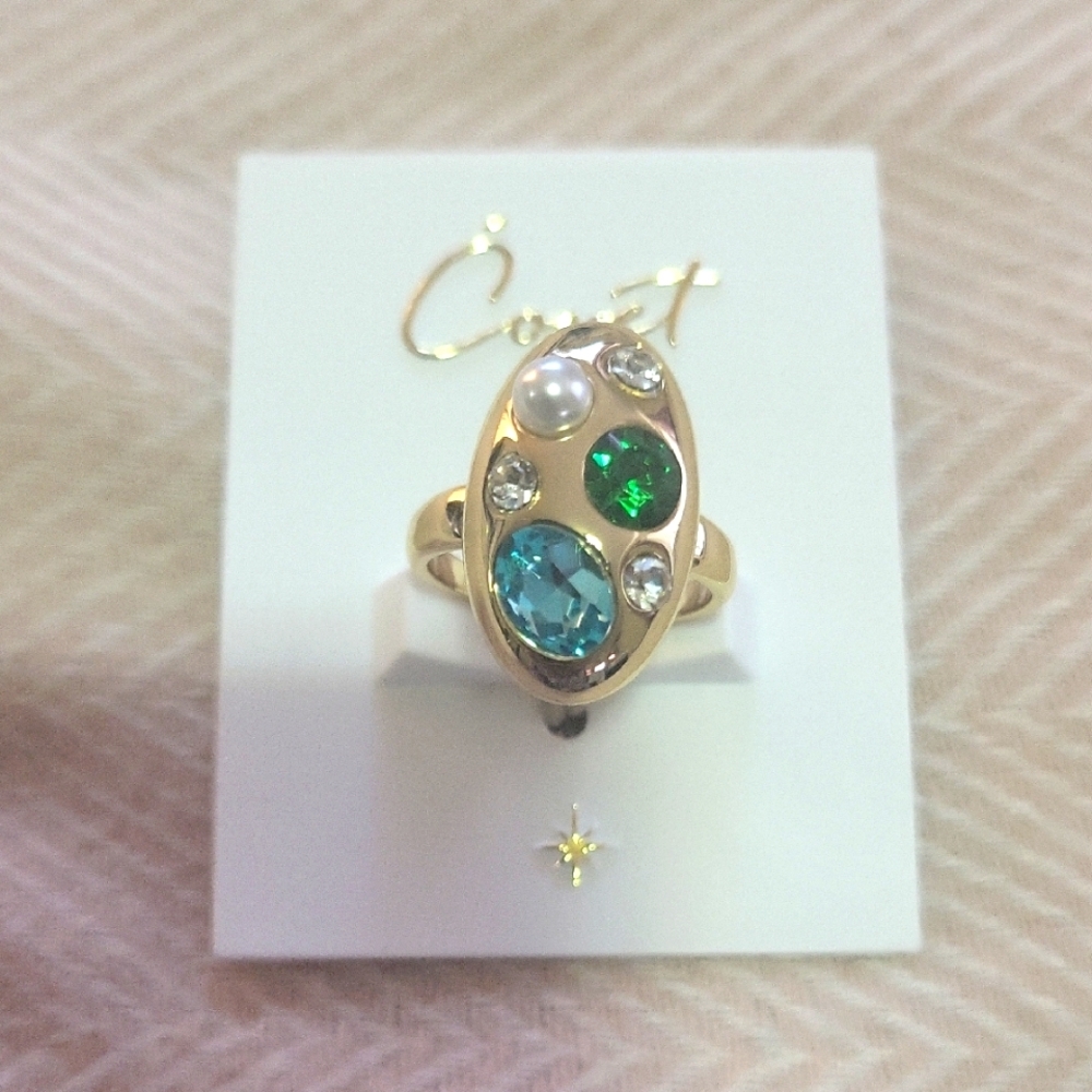 Gold and Blue Artistic Cocktail Ring